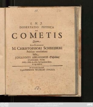Dissertatio Physica De Cometis