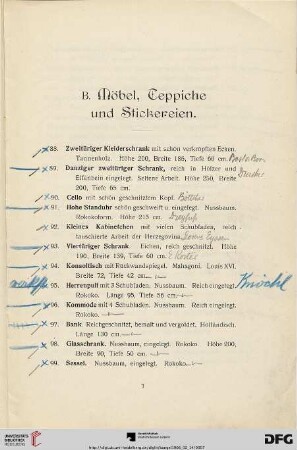 B. Möbel, Teppiche und Stickereien (Nr. 88-258)