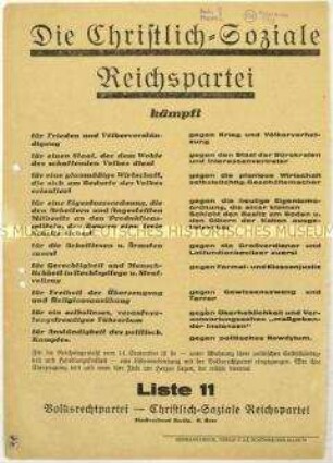 Aufruf der Christlich-Sozialen Reichspartei zur Reichstagswahl 1930