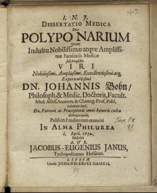Dissertatio Medica De Polypo Narium