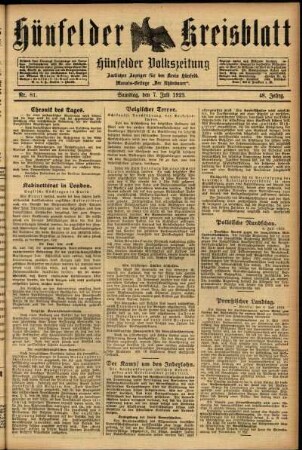 Ausgabe vom Samstag, den 07. Juli 1923.
