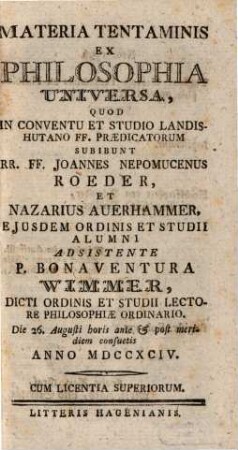 Materia tentaminis ex philosophia universa