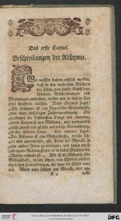 Das erste Capitel: Beschreibungen der Alchymie