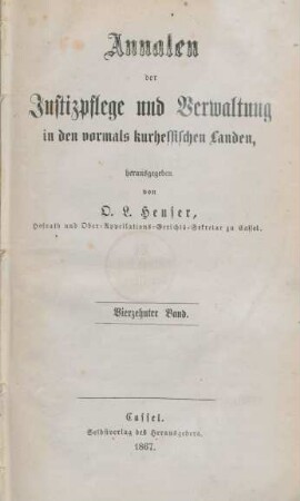 14.1867: Annalen der Justiz und Verwaltung in der Provinz Hessen