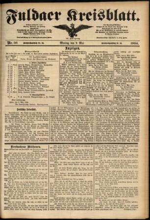 Erste Ausgabe vom Montag, den 09. Mai 1904.