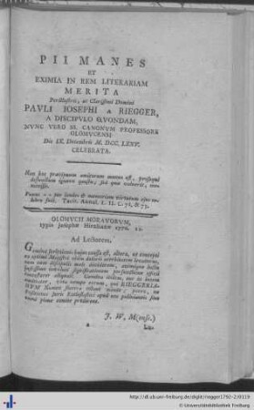 Pii Manes et Eximia in Rem Litterariam…