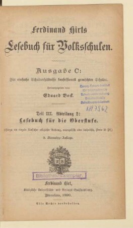 Abteilung 2, [Schülerband]: Lesebuch für die Oberstufe