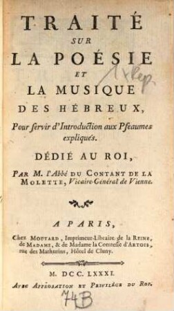 Traité sur la poesie des hebreux