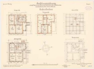 Garnison, Mutzig Wohnhäuser für drei Wallmeister: Einzelwohnhaus: Grundriss Fundamente, Keller, Erdgeschoss, Dachgeschoss mit Sparrenlage 1:100