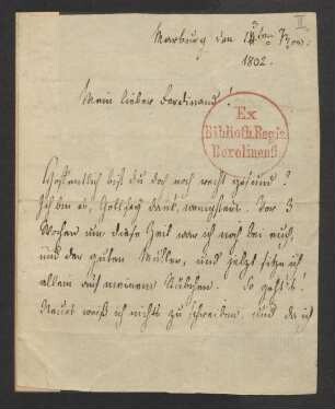 Brief an Ferdinand Grimm, geschrieben von Karl Hartwig Gregor von Meusebach : 13.05.1802