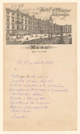 Menükarte : Menü, Hotel d'Orange