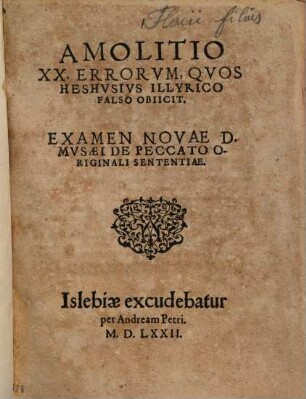 Amolitio XX. Errorvm, Qvos Heshvsivs Illyrico Falso Obiicit