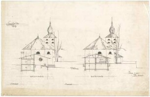 Gsaenger, Gustav; Prien / Chiemsee (Bayern); Ev. Kirche - Erweiterung mit Gemeindesaal u. Amtsräumen (Schnitte)
