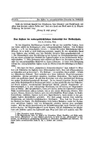 Das System im naturgeschichtlichen Unterricht der Volksschule