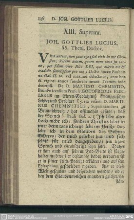 XIII. Superint. Joh. Gottlieb Lucius, SS. Theol. Doctor