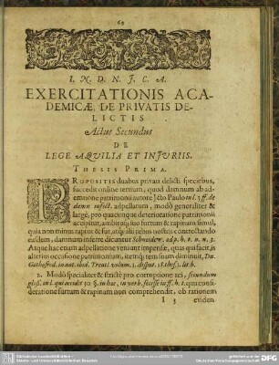 Exercitationis Academicae De Privatis Delictis Actus Secundus De Lege Aquilia Et Injuriis