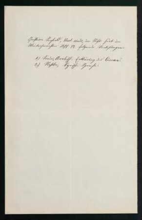 Belegliste: Vorlesungen im Wintersemester 1877/78.