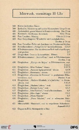 Mittwoch, vormittags 10 Uhr (Nr. 398 - 559)