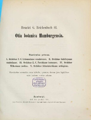 Henrici G. Reichenbach fil. Otia botanica Hamburgensia. 1, I. Orchideae F. C. Lehmannianae ecuadorenses [u.a.]