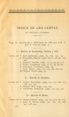 Índice de las cartas del presente cuaderno