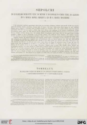 Sepolcri di Guglielmo Durante vesc. di Mende e di Gonsalvo card. vesc. di Albano [...]