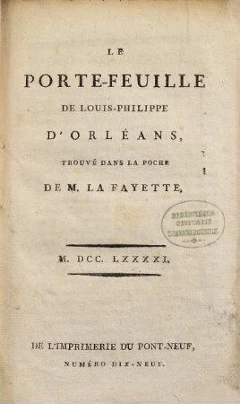 Le porte-feuille de Louis-Philippe d'Orléans, trouvé dans la poche de M. La Fayette