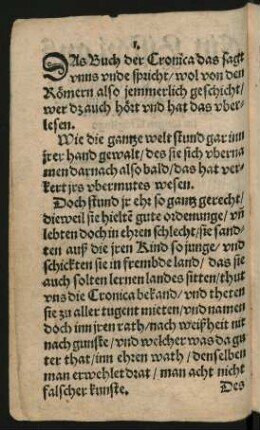DAs Buch der Cronica das sagt || vnns vnde spricht/ wol von den || Roemern also jemmerlich geschicht/ ||