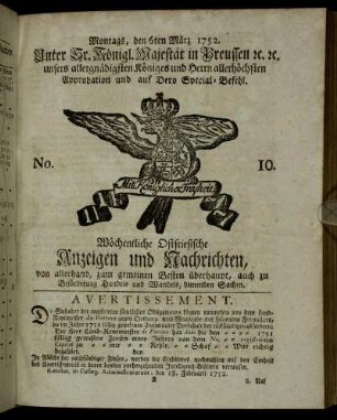 No. 10. Montags, den 6ten März 1752.