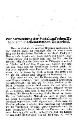 Zur Anwendung der Pestalozzi'schen Methode im mathematischen Unterricht