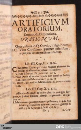Artificivm Oratorium Orationum Curtianarum.