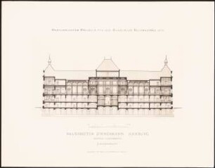 Hervorragende Projekte für den Hamburger Rathausbau 1876: Längsschnitt