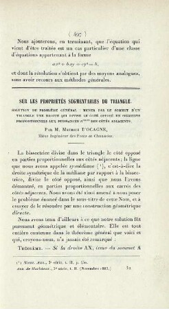 Sur les propriétés segmentaires du triangle.