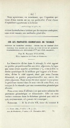 Sur les propriétés segmentaires du triangle.