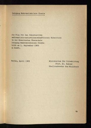 Lehrgang Makromolekulare Chemie