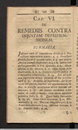 Cap. VI. De Remediis Contra Injustam Deprehensionem.