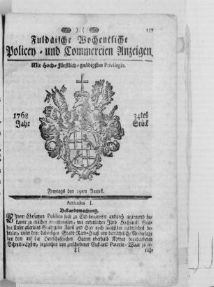 34tes Stück, Ausgabe vom 19. August 1768
