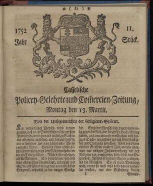11. Stueck, Montag den 13. Martii 1752