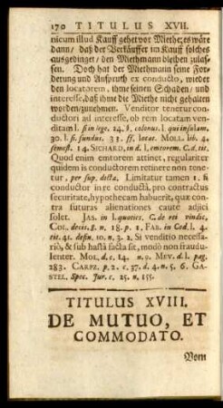 Titulus XVIII. De Mutuo, Et Commodato. Vom Borgen oder Entlehnen
