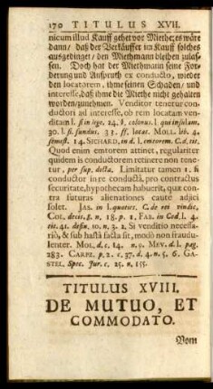 Titulus XVIII. De Mutuo, Et Commodato. Vom Borgen oder Entlehnen