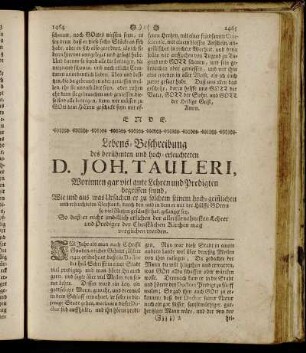 Lebens-Beschreibung des berühmten und hoch-erleuchteten D. Joh. Tauleri, Worinnen gar viel gute Lehren und Predigten begriffen seynd.[...]