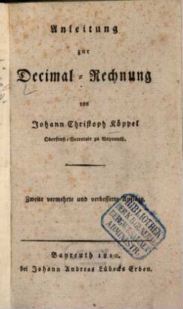 Anleitung zur Decimal-Rechnung