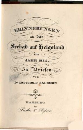 Erinnerungen an das Seebad auf Helgoland im Jahr 1834