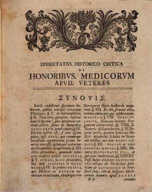 Diss. hist. crit. de honoribus medicorum apud veteres