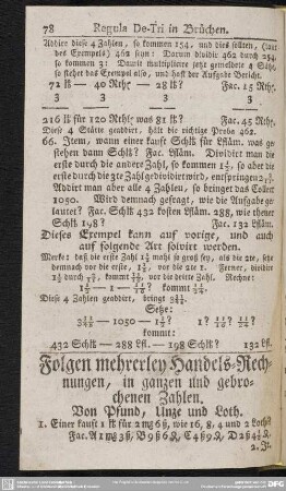 Folgen mehrerley Handels-Rechnungen, in ganzen und gebrochenen Zahlen