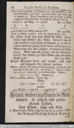 Folgen mehrerley Handels-Rechnungen, in ganzen und gebrochenen Zahlen