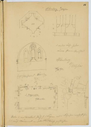 Abtei, Altenberg / St. Margaretha, Arnstein: Grundriss, Details (aus: Skizzen- und Fotoalbum 8)