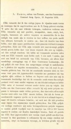L. Hamza, sultan van Ternate, aan den Gouverneur-Generaal Jacq. Specx, 10 August 1631