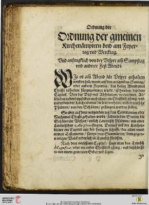 Ordnung der gmeinen Kirchenaemptern beid am Feyertag vnd Wercktag