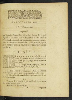 Disputatio XIII. De Testamentis.