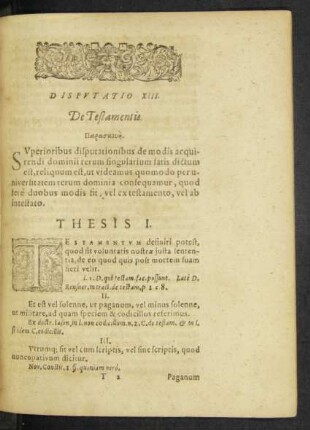 Disputatio XIII. De Testamentis.
